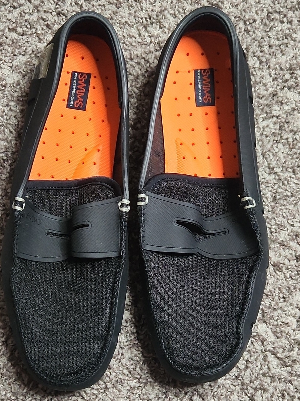 Swims Black Mesh Slip-On Loafers with Orange Insoles